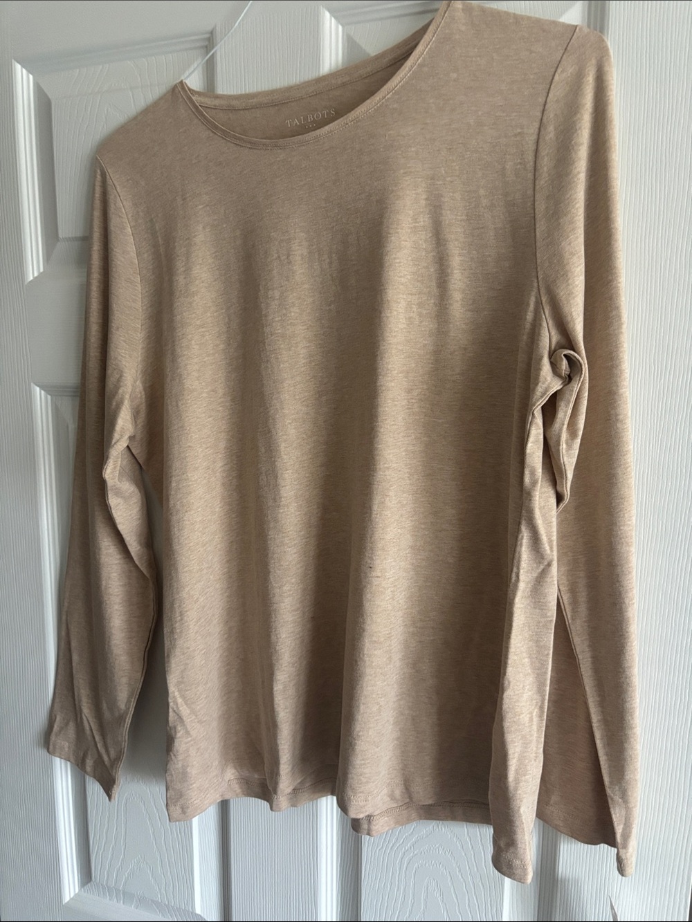 Talbots Neutral Beige Long Sleeve Crewneck Top